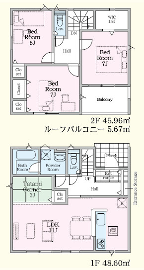 宇都宮市宮の内３丁目の新築一戸建の間取り|■建坪28.6坪　敷地43.49坪　ルーフバルコニー　全洋室６帖以上　WIC■