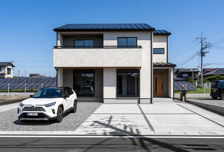 【3号棟：外観パース】ホワイトを基調とした重厚感のあるデザイン。バルコニーも広く、２部屋から出入り可能です。

