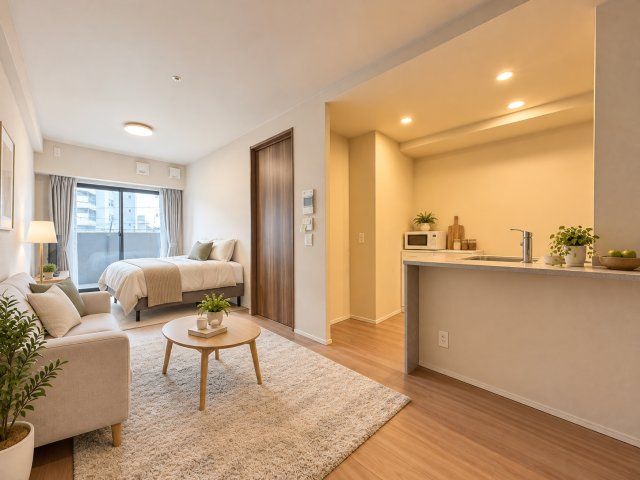 ワコーレ阿倍野播摩町ラフィリスの居間・リビング|居住空間とキッチンのつながりが分かりやすく、生活動線もイメージしやすいお部屋です。※本画像はCGで作