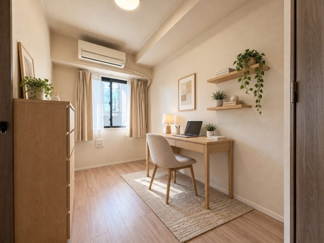 ワコーレ阿倍野播摩町ラフィリスの洋室|ナチュラルテイストの家具配置で、実際の暮らしをイメージしやすい空間です。
※本画像はCGで作成してお