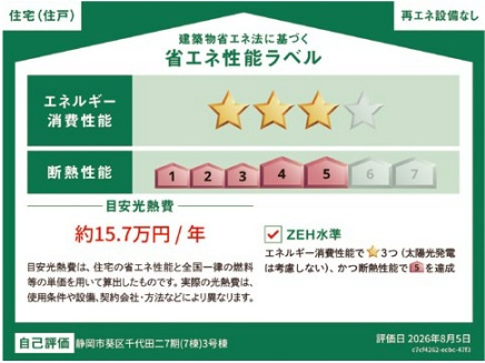 葵区千代田２丁目７期　全7棟の省エネ性能ラベル|冷暖房等の年間の消費エネルギーを高断熱＋省エネによって20％以上削減できていることが証明されたラベルです！