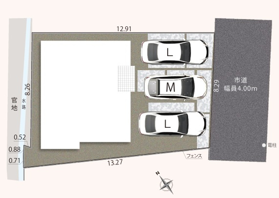 葵区　北5丁目5期　全1棟の区画図|並列３台駐車可能！