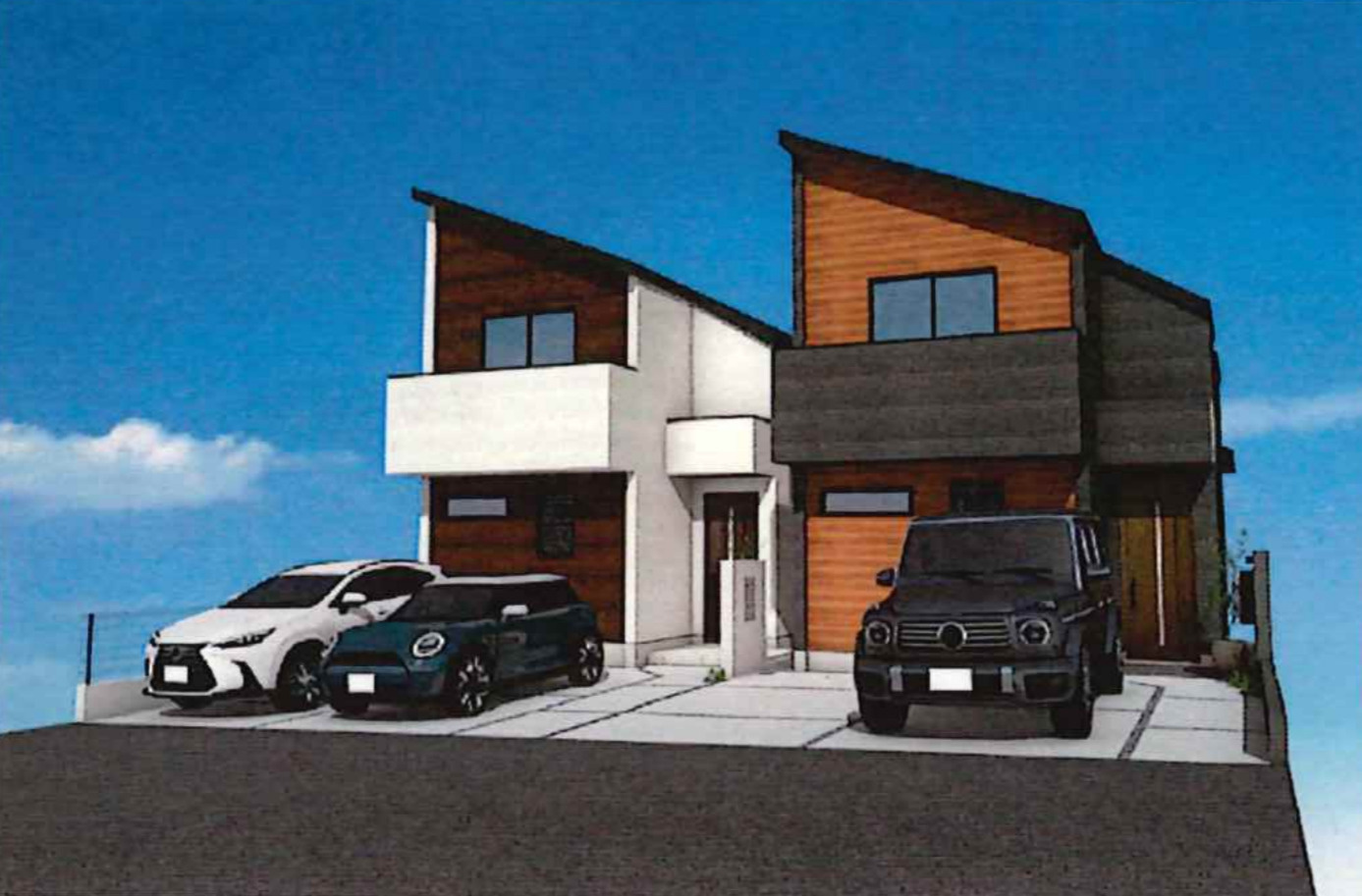 横浜市青葉区大場町 新築戸建て【仲介手数料無料】カースペース2台の外観パース