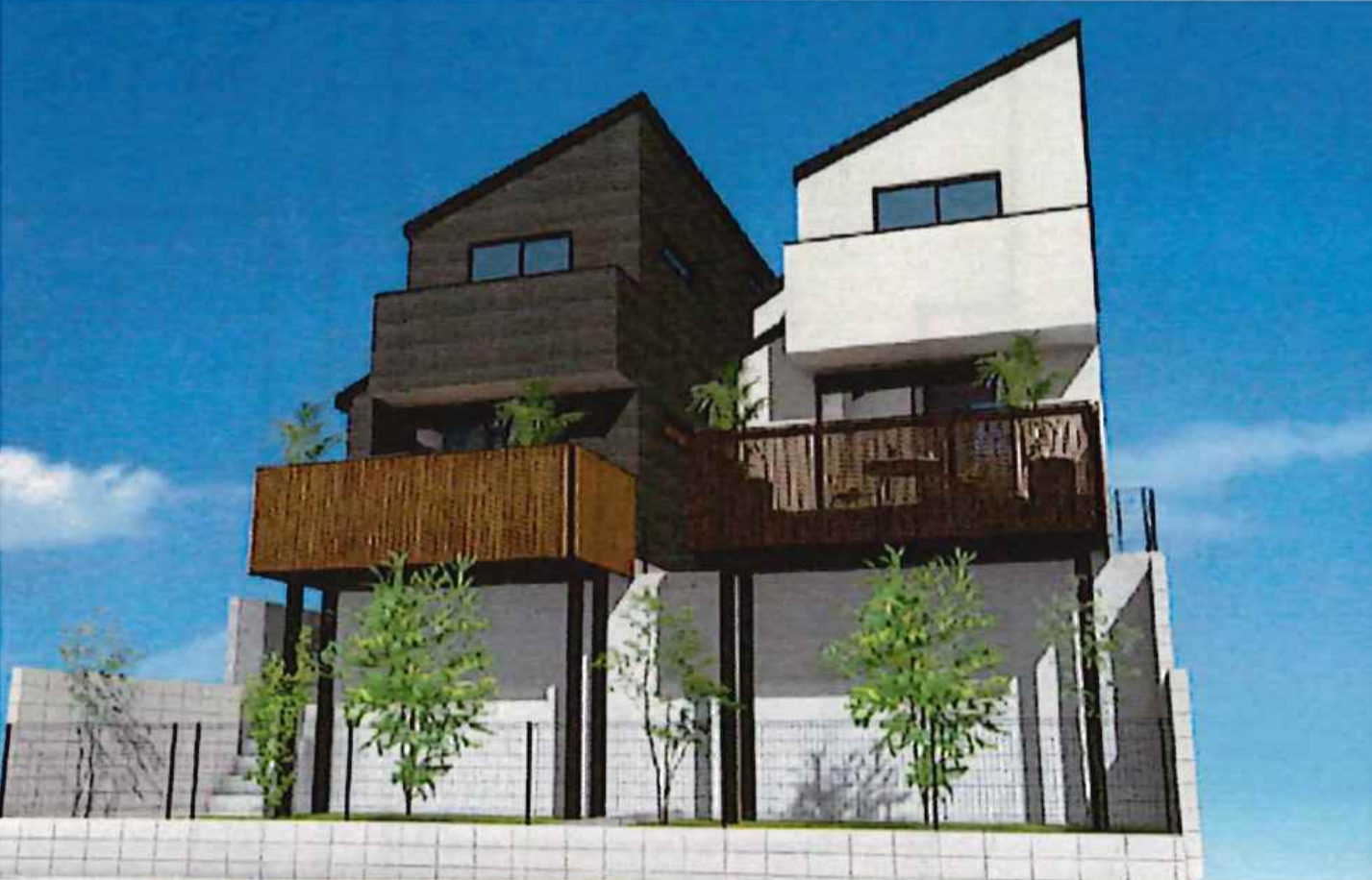 横浜市青葉区大場町 新築戸建て【仲介手数料無料】カースペース2台の外観パース