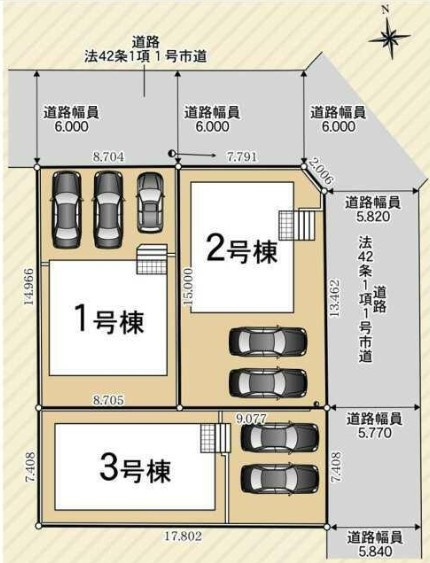 クレイドルガーデン　沼津市西間門第10　全3棟の区画図|●駐車スペース●
２台以上駐車可能♪
並列駐車のため、車の出し入れが楽々♪