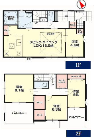 宇都宮市一ノ沢町３期　新築住宅全１棟の間取り|◇土地54.92坪　建物32.82坪　折上天井　ホールクローク　WIC２つ　SIC　全居室南向き　ダブルバルコニー◇