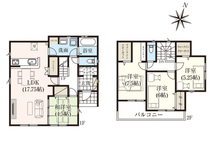 宇都宮市上戸祭４丁目の新築一戸建の間取り|◇土地60.41坪　建物32.24坪◇