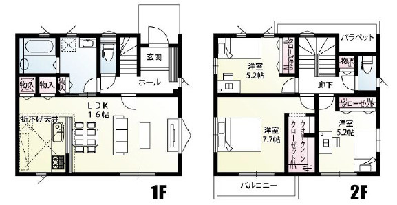 宇都宮市滝の原３丁目　新築住宅全１０棟の間取り|■建坪27.3坪　敷地64.92坪　WIC　洗面所収納　全居室二面採光■