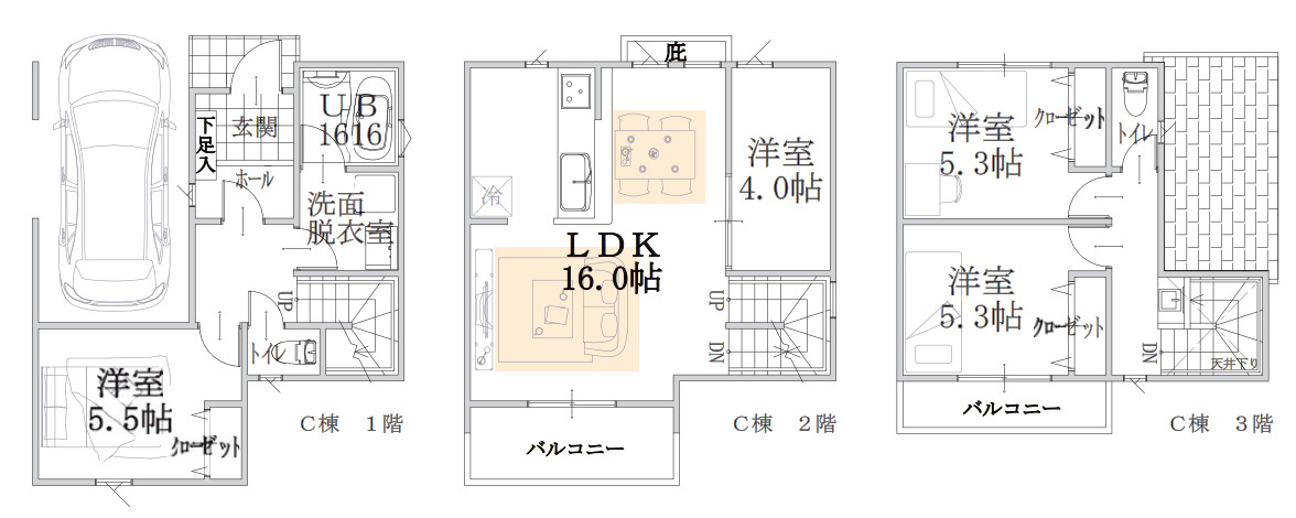 横浜市港南区港南1丁目 新築戸建ての間取り