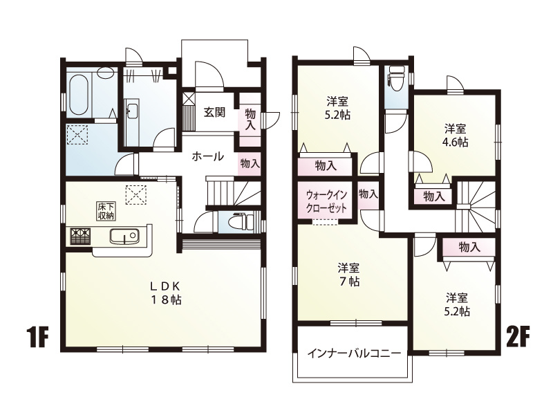 2号棟　建物面積：107.65㎡（32.56坪）
　　　  土地面積：205.60㎡（62.19坪）