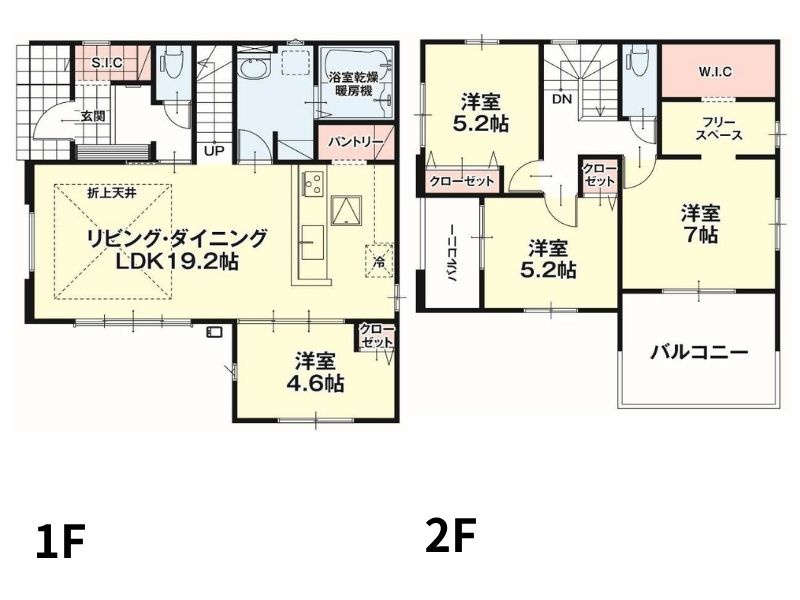 19.2帖のゆとりあるLDKと4LDKの間取りを採用。家族が集う開放的なリビングに加え、各居室を確保した使い勝手の良い住まいです。日々の暮らしを快適にサポートします。