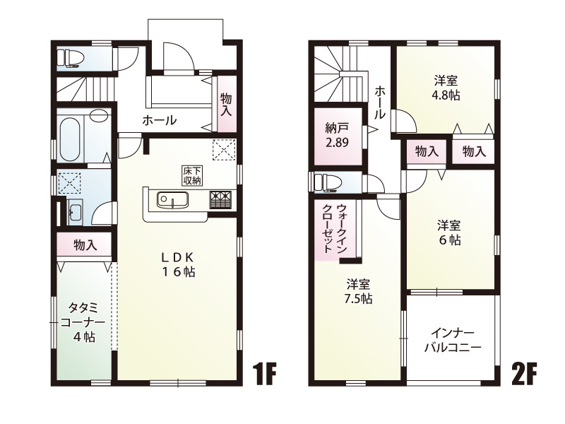 1号棟　建物面積：106.82㎡（32.31坪）
　　　  土地面積：191.30㎡（57.86坪）