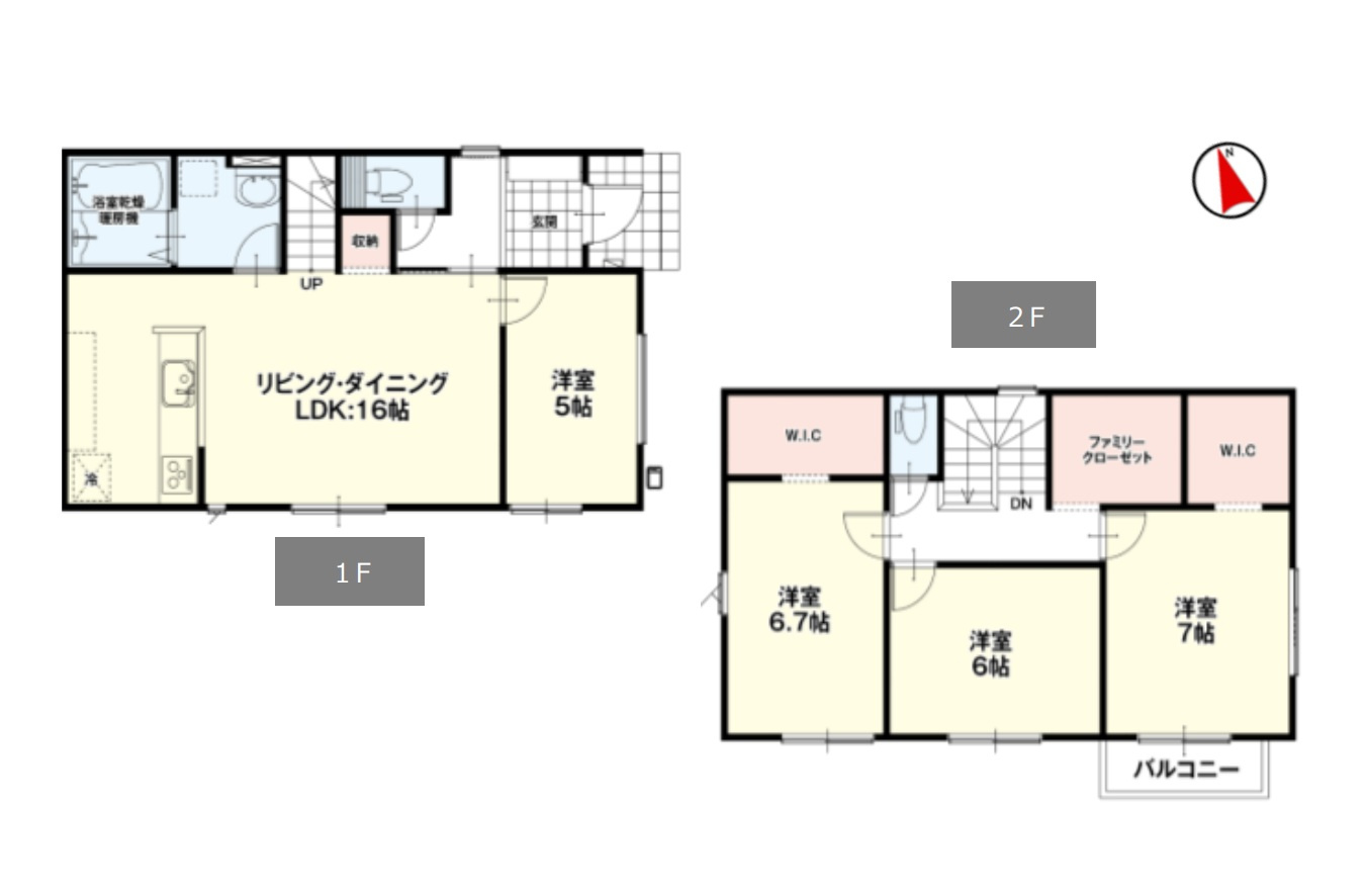 伊勢崎市西久保町3丁目1期　新築住宅全3棟の間取り|■土地90.99坪　建物31.06坪　WIC　ファミリークローゼット　南面バルコニー■