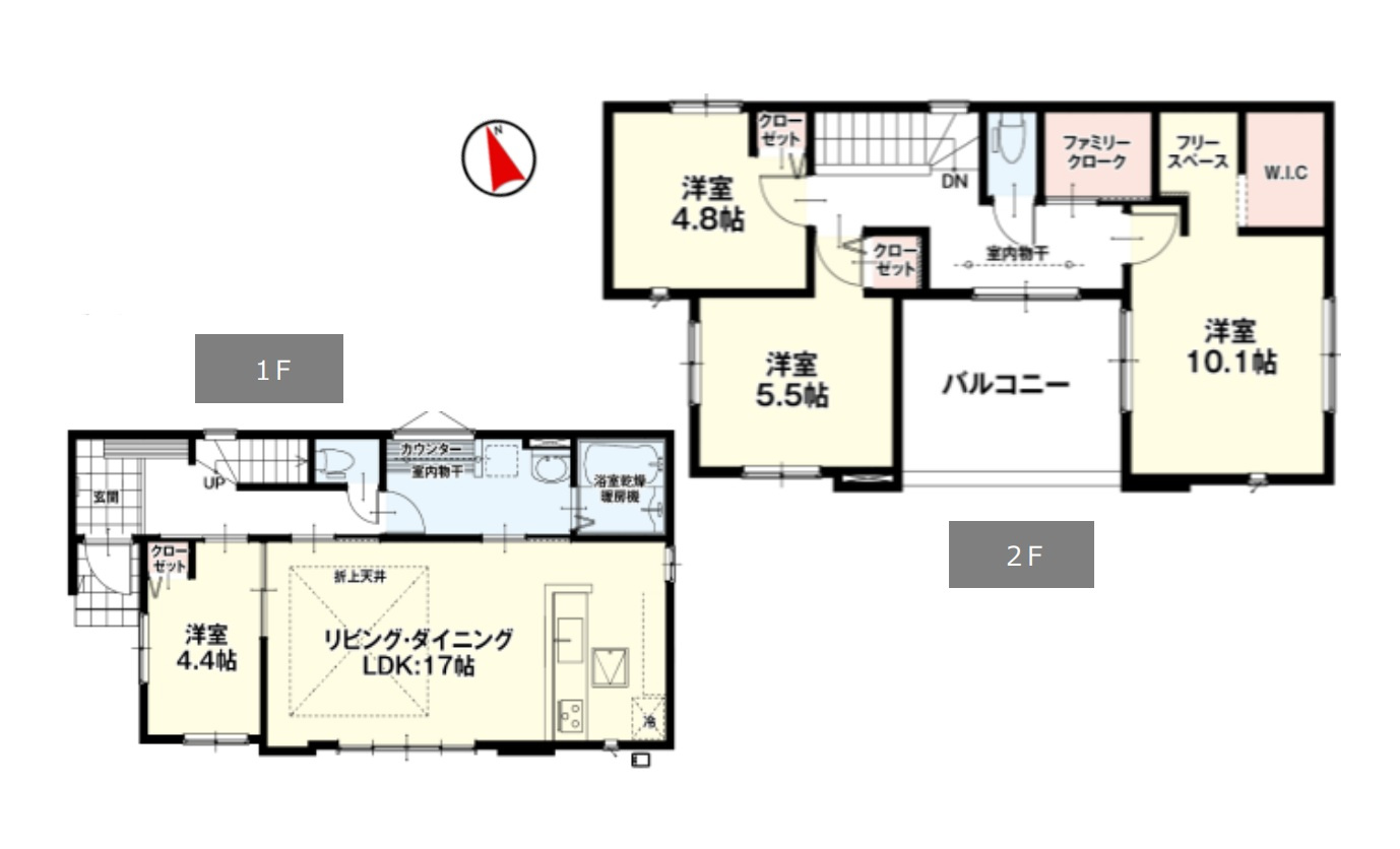 伊勢崎市西久保町3丁目1期　新築住宅全3棟の間取り|■土地78.32坪　建物34.91坪　WIC　ファミリークローク　南面バルコニー■
