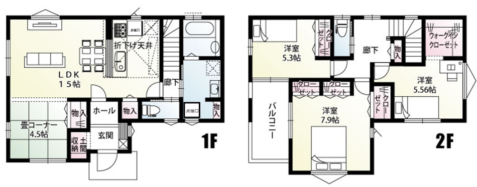 さいたま市緑区中尾2号棟　◇3LDKに畳コーナーのある間取りです。土間収納、畳コーナーにも収納があります。