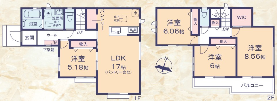 ハートフルタウン　葵区田町7期の間取り|〈A号棟〉間取図
敷地面積：118．25㎡　建物面積：103.09㎡