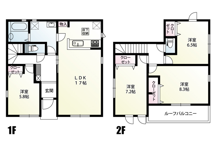1号棟　敷地面積　301.60㎡（91.23坪）
　　　  建物面積　105.78㎡（31.99坪）
