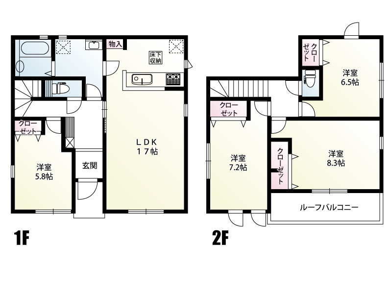 1号棟　敷地面積　301.60㎡（91.23坪）
　　　  建物面積　105.78㎡（31.99坪）