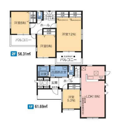 第5富士見町時沢　新築住宅全8棟の間取り|■建坪35.69坪　敷地60.53坪　SIC　床下収納　２面バルコニー■