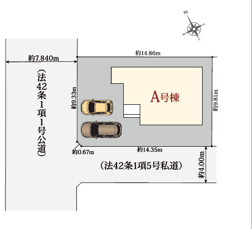 ハートフルタウン　沼津市下香貫2092番　の区画図|駐車2台可能♪
前面道路が広駐車もらくらくスムーズ♪