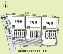 伊勢崎市境米岡第3　新築住宅全3棟の区画図|「初めまして！」が集まる分譲地。たくさんの子供たちが年齢を問わずに、仲良く一緒に成長できるのは大型分譲地の特徴ですね。