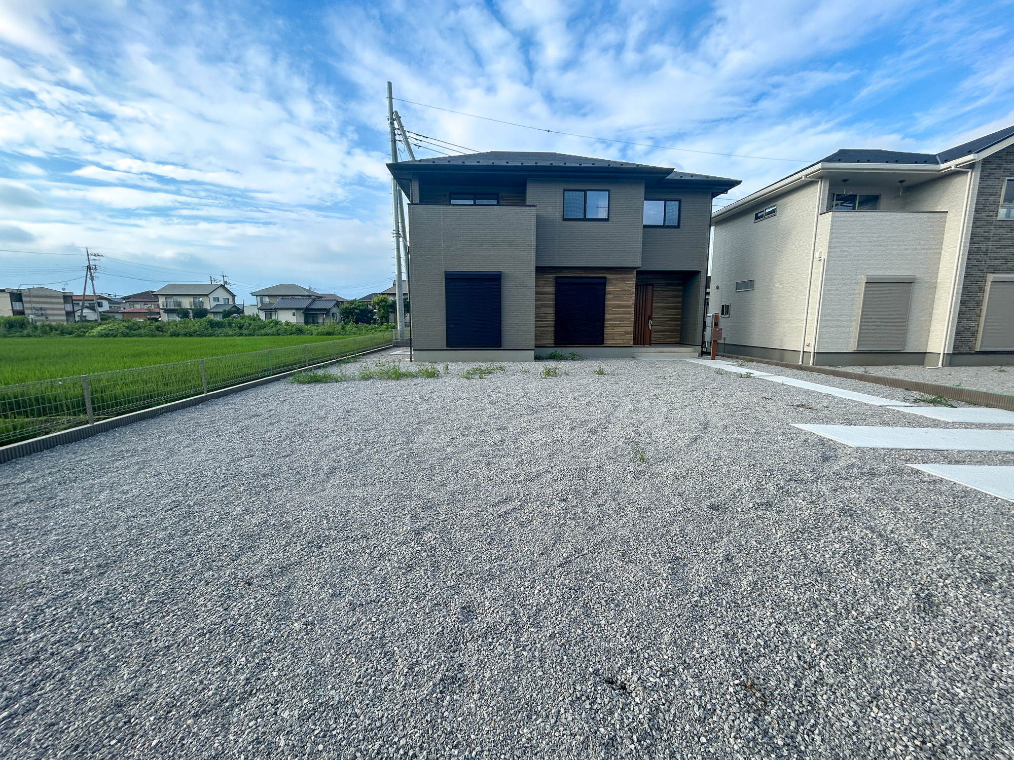 伊勢崎市西久保町第1期　新築住宅全4棟の庭|砂利施工済みでお手入れ楽々です♪