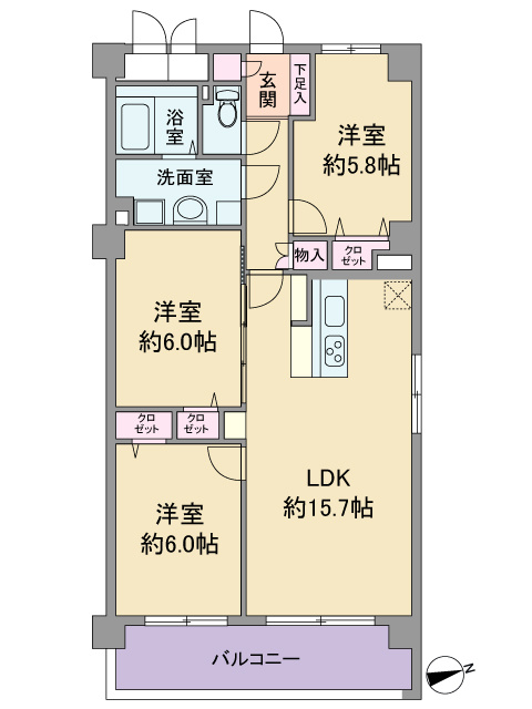  ＼15.7帖の広々LDK／駐車場あり♪コープ野村花壇Ｃ棟の間取り|◆当日・平日のご案内大歓迎◆ 3LDK、価格1890万円、専有面積73.71m2、バルコニー面積9.45m2人気エリアにつき、お早めにお問い合わせください♪