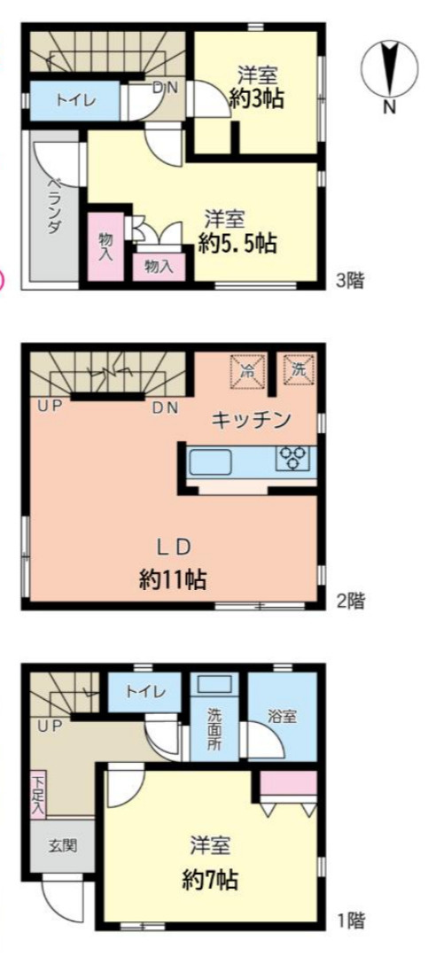 横浜市磯子区坂下町 中古戸建て【仲介手数料無料】カースペース2台の間取り
