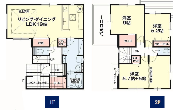 宇都宮市石井町６期　新築住宅全３棟の間取り|◇土地48.24坪　建物33.02坪　折上天井　WIC　アウトストレージ　SIC　パントリー　◇