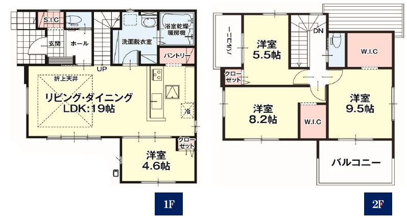 宇都宮市石井町６期　新築住宅全３棟の間取り|◇土地48.24坪　建物33.61坪　折上天井　WIC×２　SIC　パントリー　ダブルバルコニー◇