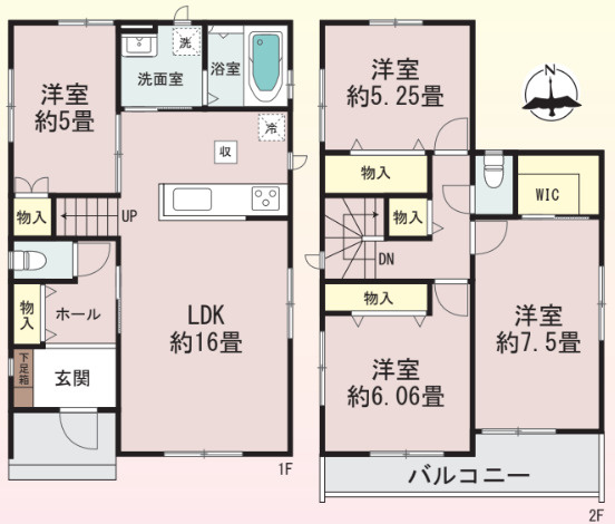 宇都宮市泉が丘７丁目2565　新築住宅全２棟の間取り|■建坪29.30坪　敷地37.57坪　WIC　全居室二面採光■