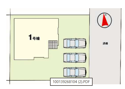 宇都宮市さつき３丁目の新築一戸建の区画図|前面道路幅員５．９ｍで車の出入りがしやすい♪５６坪の敷地内は並列３台駐車可能です♪