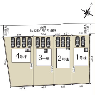 那須塩原市北弥六第１　新築住宅全４棟の区画図|「初めまして！」が集まる分譲地。たくさんの子供たちが年齢を問わずに、仲良く一緒に成長できるのは分譲地の特徴ですね。