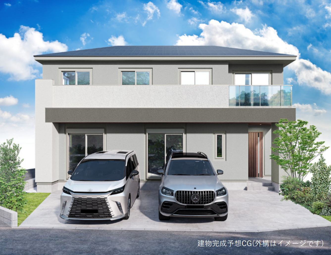 横浜市青葉区鴨志田町 新築戸建て【仲介手数料半額】カースペース2台の外観パース