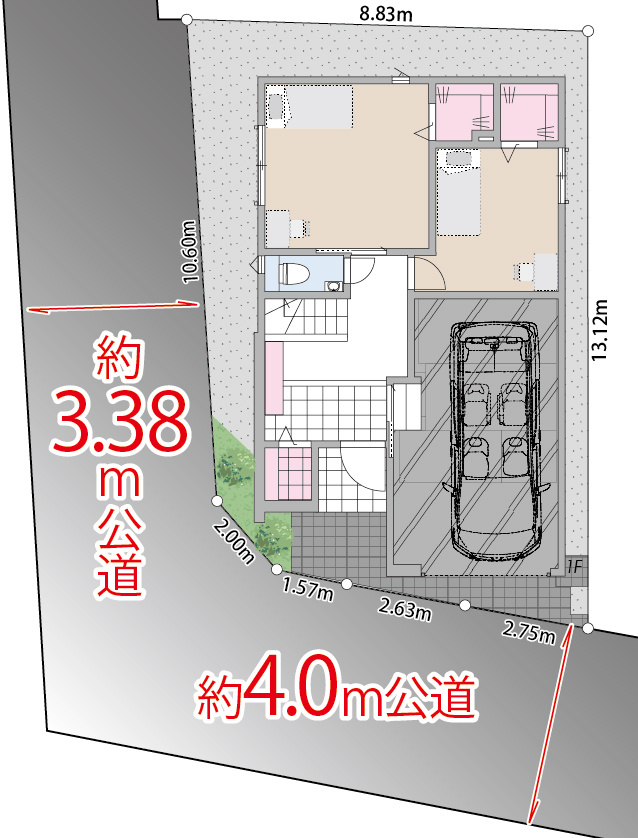 新築分譲［ミラクラス太子堂］の区画図|区画図。敷地形状と建物配置、駐車位置をまとめた区画図。前面道路との位置関係もあわせてご確認いただけます。