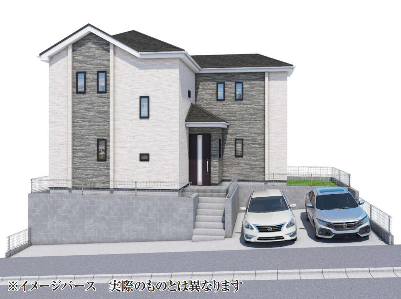 横浜市旭区中沢３丁目 新築戸建て【仲介手数料無料】カースペース2台の外観パース