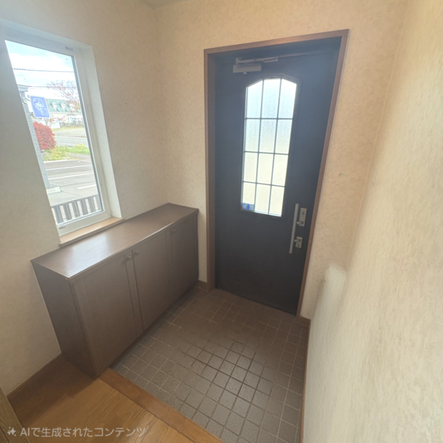 室蘭市八丁平2丁目28‐17　中古住宅の玄関|AI加工済み。一部家具を消す加工を行っています。