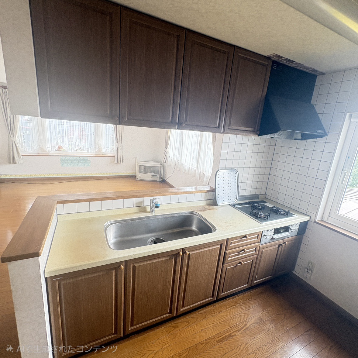 室蘭市八丁平2丁目28‐17　中古住宅のキッチン|※AI加工済み。一部家具を消す加工を行っています。