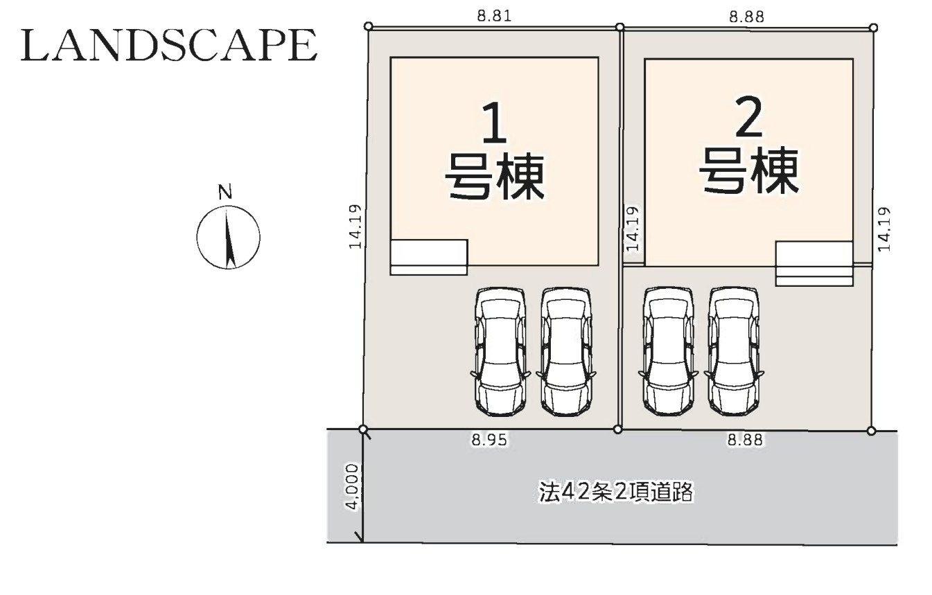 横浜市瀬谷区阿久和西４丁目 新築戸建て【仲介手数料無料】カースペース2台の区画図