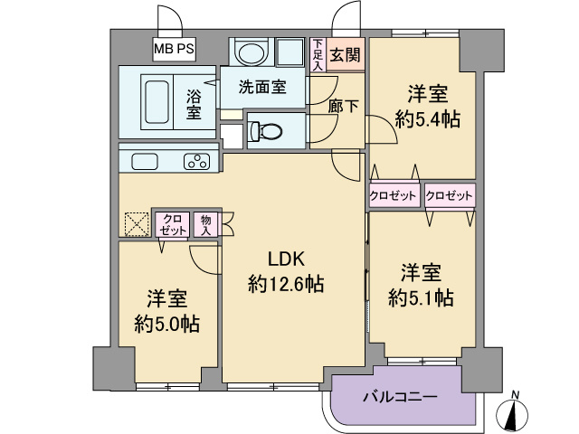  ＼北四番丁駅11分×3LDK／ライオンズマンション支倉丁の間取り|◆当日・平日のご案内大歓迎◆ 3LDK、価格2,590万円、専有面積65.30m2、バルコニー面積5.37m2　人気エリアにつき、お早めにお問い合わせください♪