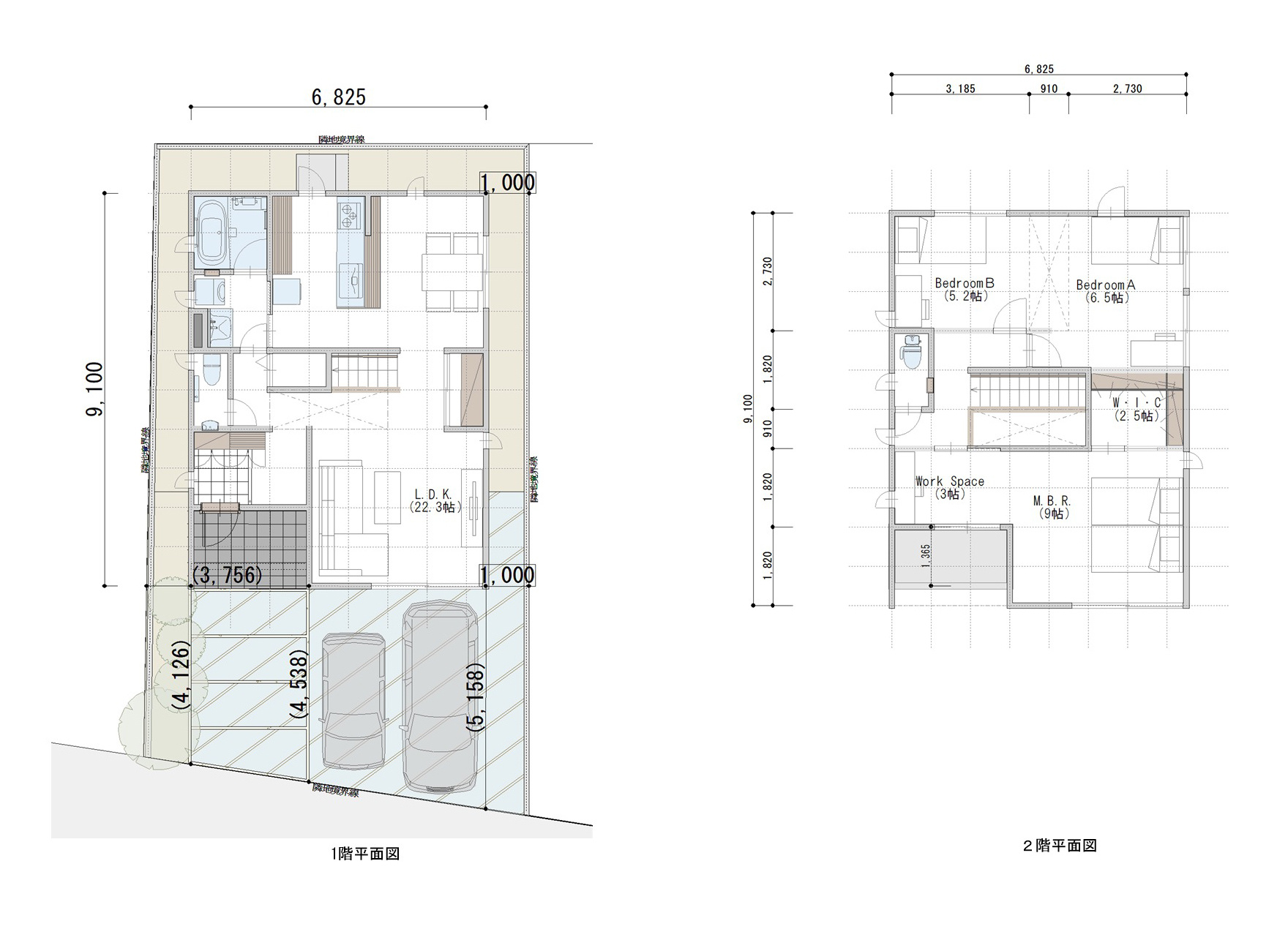 宅地分譲［鎌倉市由比ガ浜１丁目］の完成予想図|■参考プランＢ区画：建物面積／111.78㎡（33.81坪）　■参考プラン建物価格／3,795万円（税込）※付帯工事、その他予算組費用、諸費用等が別途発生いたします　※掲載の建物プランは一例です