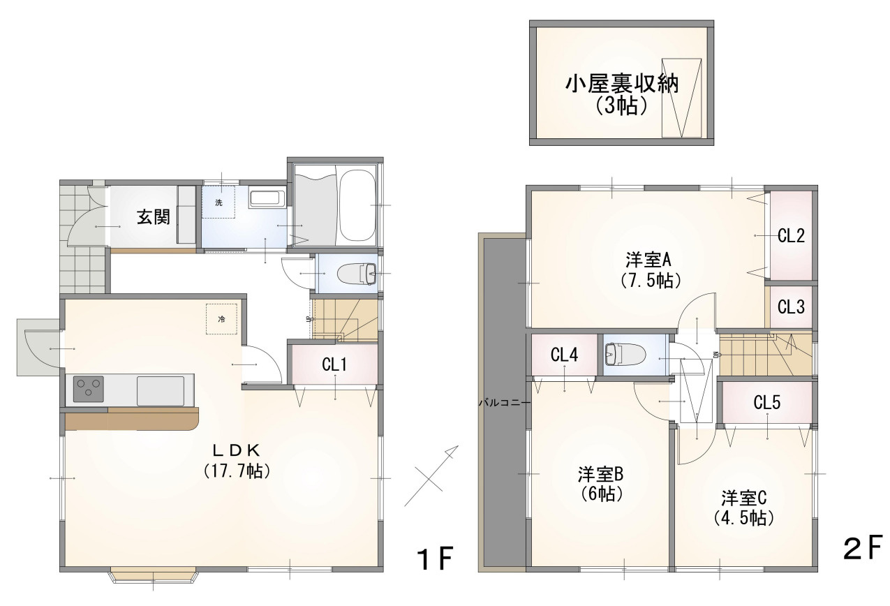 横浜市都筑区南山田町 中古戸建て【仲介手数料無料】カースペース2台の間取り