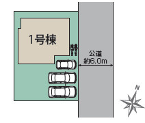 宇都宮市岩曽町1428　新築住宅全１棟の区画図|前面道路は幅６ｍで車の出し入れがしやすい！並列２～３台駐車可能で、運転に自信がない方でも停めやすいです♪