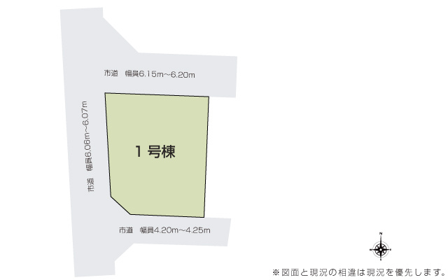 那須塩原市西幸町の新築一戸建の区画図|三方道路で日当たり良好！スーパー・ホームセンターまで徒歩圏内で生活に便利です♪