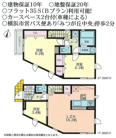 横浜市南区大岡1丁目 新築戸建て【仲介手数料無料】カースペース2台の間取り