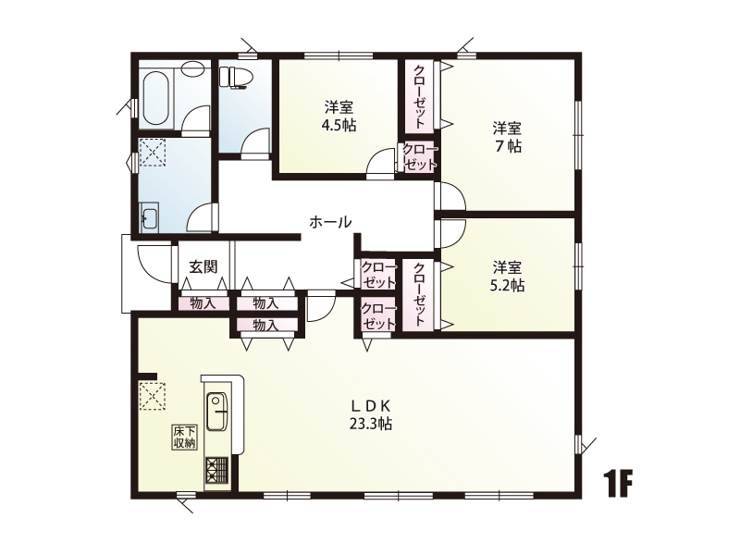 1号棟　建物面積：96.39㎡（29.15坪）
　　　  土地面積：304.77㎡（92.19坪）