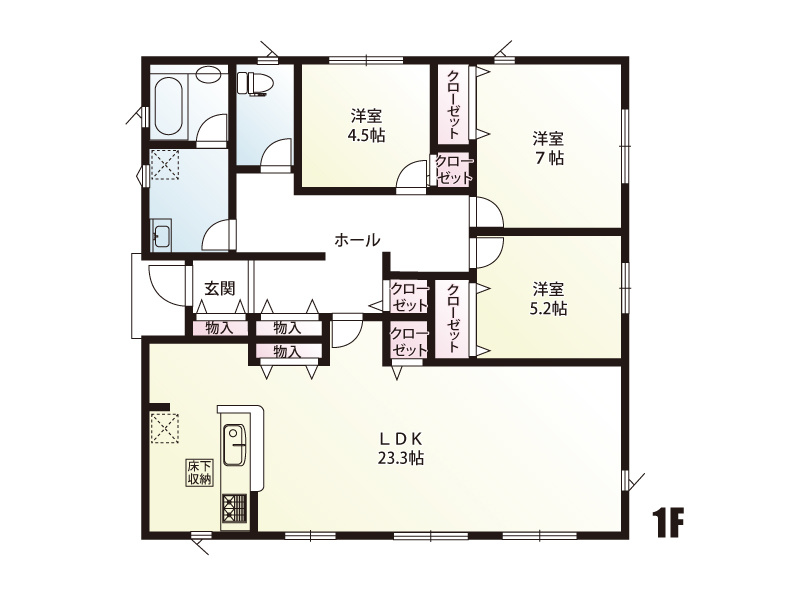 1号棟　建物面積：96.39㎡（29.15坪）
　　　  土地面積：304.77㎡（92.19坪）