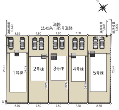 上田市上塩尻第２　新築住宅全５棟の区画図|「初めまして！」が集まる分譲地。たくさんの子供たちが年齢を問わずに、仲良く一緒に成長できるのは分譲地の特徴ですね。