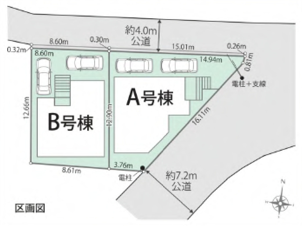 横浜市磯子区岡村3丁目 新築戸建て【仲介手数料無料】カースペース2台の区画図