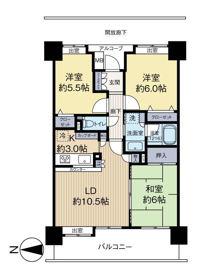 ダイアパレス福田町ステーションガーデンの間取り|専有面積：66.90㎡、バルコニー面積：12.60㎡、価格1,950万円